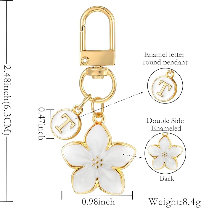 XGALBLA Cute Flower Initial Letter Keychain for Women, Flower Charms, Bag & Purse Charms for Handbags & Backpacks Accessories