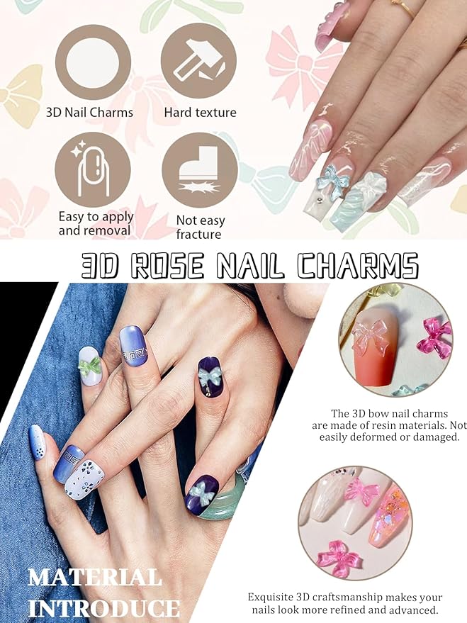 100 Pcs Bow Nail Charms, CYHYII 3D Clear Jelly Mix Color Resin Bow Nail Art Gems Accessories for Women Girls Nail Decorations DIY Craft Jewelry (2 Styles)