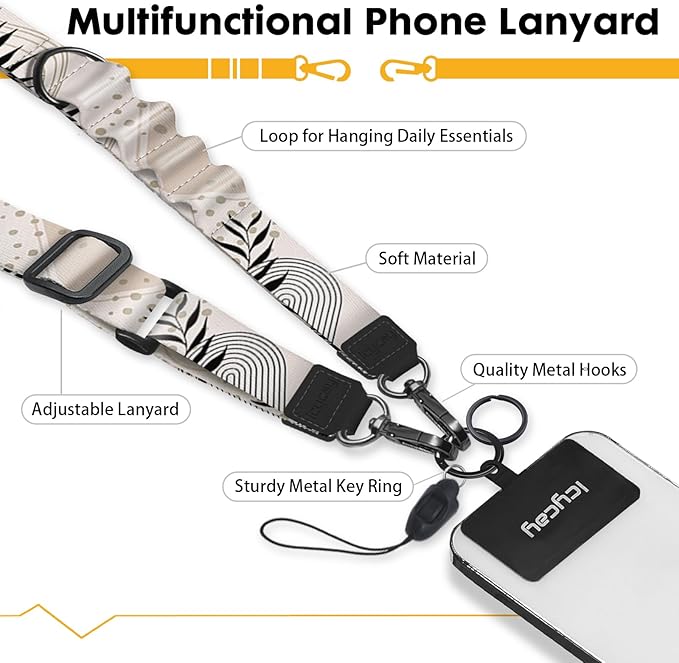 Phone Lanyard Crossbody, Abstract Leaf Cell Phone Strap for Around The Neck Adjustable, Anti Theft Cute Lanyard for iPhone Case ID Holder Keys Accessories Travel Essential