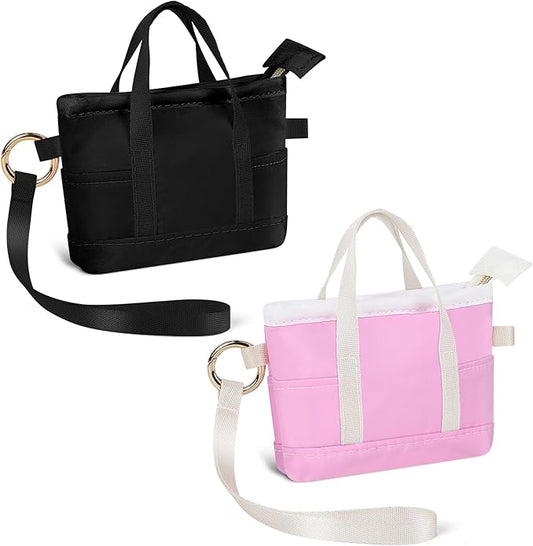 2 Pack Coin Purse Keychain, Mini Tote Bag Keychain with Wristlet, Cute Makeup Pouch Bag Wallets Accessories