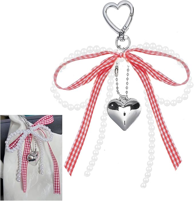 Pearl Bow Keychain Cute Y2k Lace Bowknot Keychain Coquette Aesthetic Accessories Bag Purse Handbag Backpack Charm