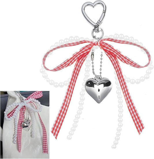 Pearl Bow Keychain Cute Y2k Lace Bowknot Keychain Coquette Aesthetic Accessories Bag Purse Handbag Backpack Charm