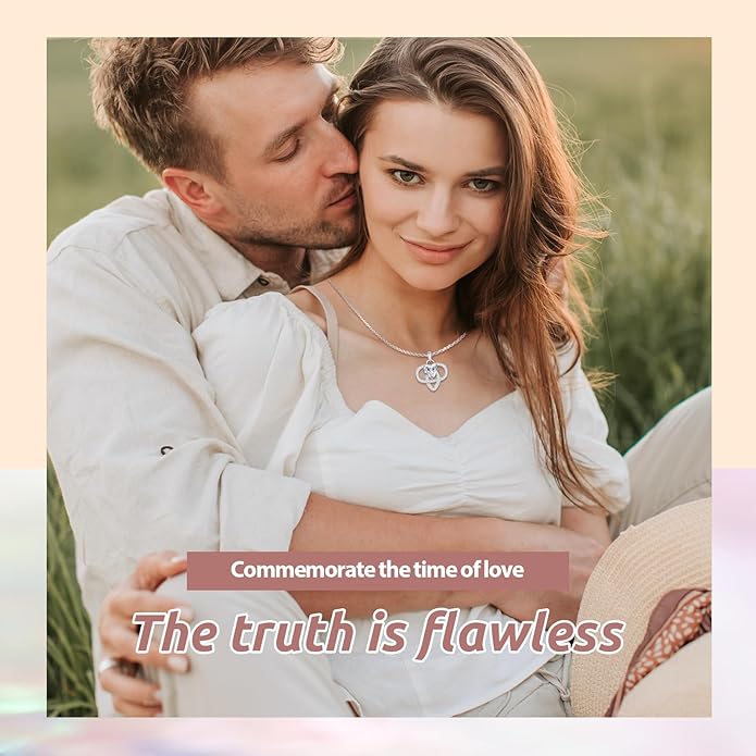 Yuelove Infinity Necklace for Women, 925 Sterling Silver Heart Necklace with 5A Zircon, White Gold Plated Adjustable Chain, Gift for Valentine's Day, Birthday, Anniversary for Wife, Girlfriend, Mom