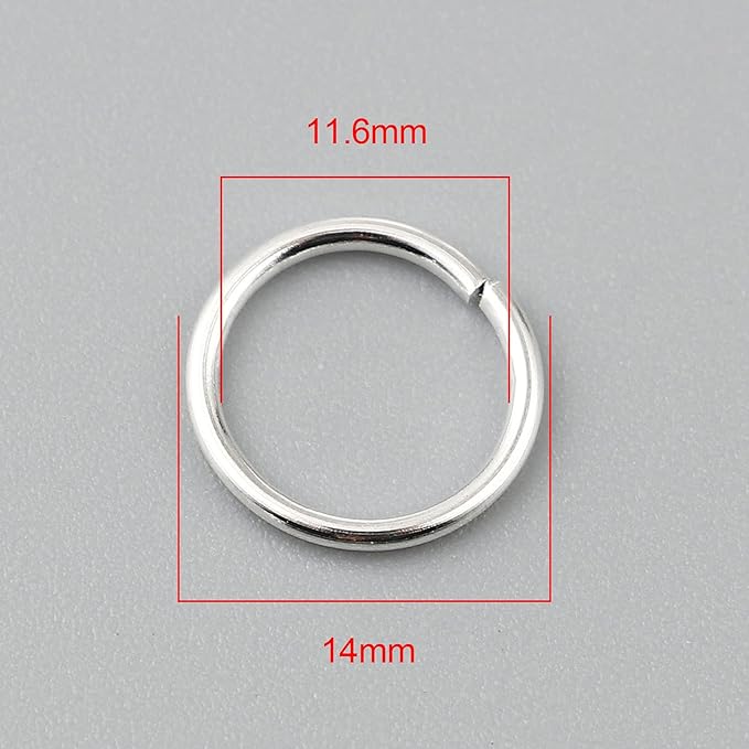 200 Pieces - 14mm Jump Rings Shiny Silver Tone - 16 Gauge (1.2mm Thickness)