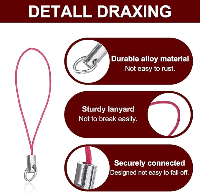 HARFINGTON 100Pcs Clasp Cords Lanyard Charm with Lobster Clasp for Cellphone Cases Keychain DIY Jewelry Making, Rose Red