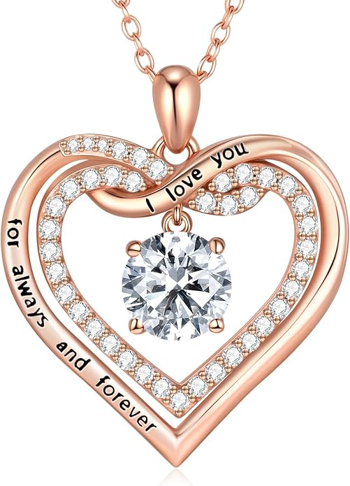 G&GEMSJEW Infinity Heart Birthstone Necklaces for Women, 925 Sterling Silver Jewelry, Pendant Heart Necklaces Birthday Anniversary Christmas Gift for Women Wife Mom Girlfriend Lady