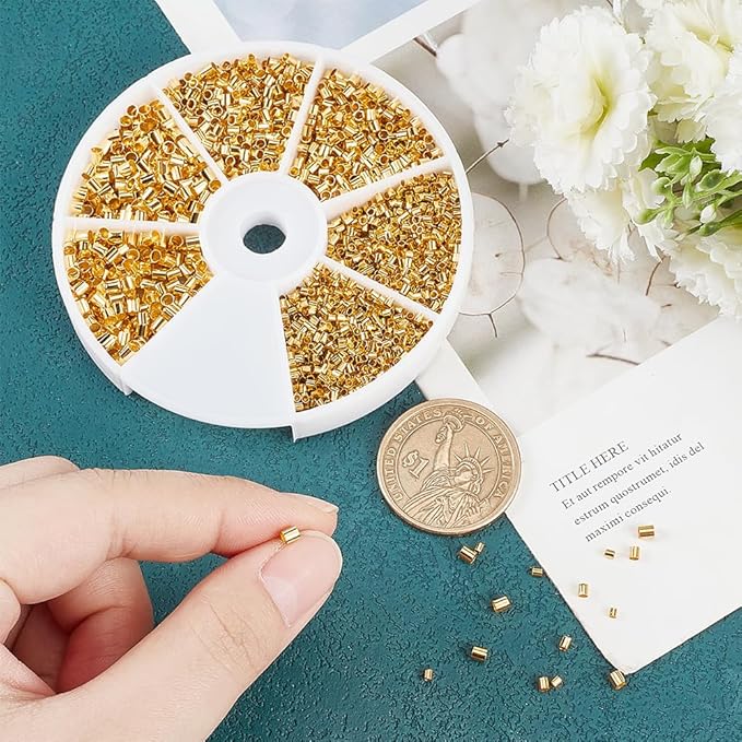 PH PandaHall 3000 Pcs 3 Sizes Brass Tube Crimp Beads Cord End Caps Diameter 1.5mm 2mm 2.5mm for Bracelet Neckalce Jewelry Making Golden
