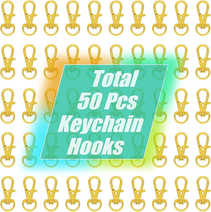 sprookber 100pcs Golden Metal Lobster Claw Clasp with Key Ring, Keychain Rings for Crafts, Key Jewelry DIY Crafts, Lanyard Clips snap Hook, Swivel Clasps Clip (Claw Clasp 50pcs+Key Ring 50pcs)