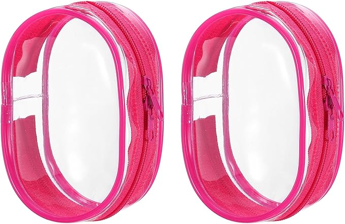 PATIKIL 3x4 Inch Clear Display Bag, 2 Pcs Pouch for Collectibles Pompom Ball Portable Mini Doll Pouch Carrying Case Blind Box Figures Display, Rose Red
