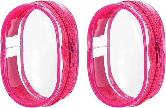 PATIKIL 3x4 Inch Clear Display Bag, 2 Pcs Pouch for Collectibles Pompom Ball Portable Mini Doll Pouch Carrying Case Blind Box Figures Display, Rose Red