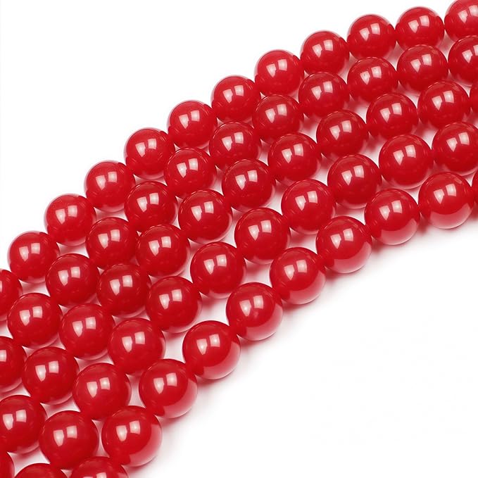 MJDCB Natural Red Jade Round Loose Beads for Jewelry Making DIY Bracelet Necklace (4mm)