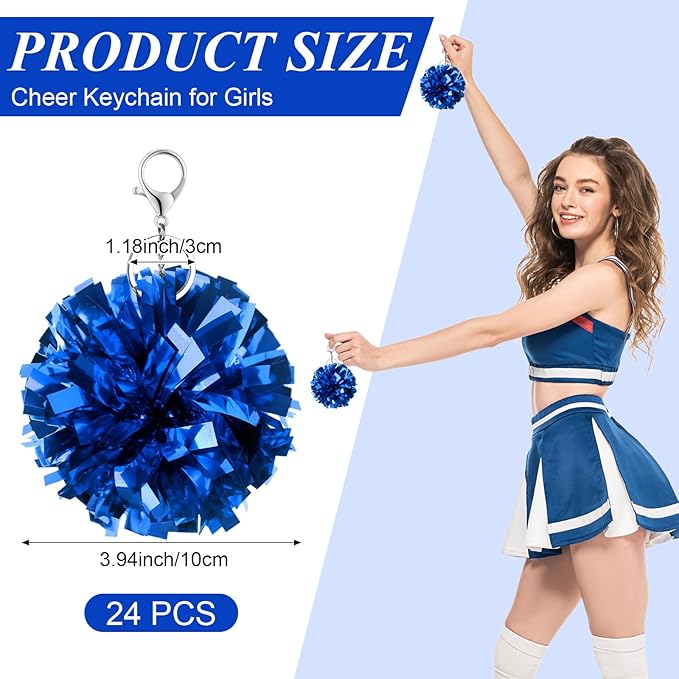 24 Pcs Cheer Pom Pom Keychain Cheerleader Gift Cheering Keyring Camp Team Gift
