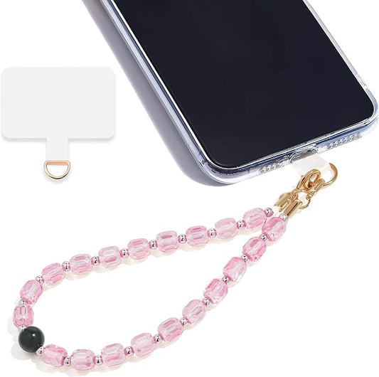 Marble Beaded Phone Wrist Strap,Detachable Phone Bracelet Strap with Tether Tab,Hands-Free Wristlet Strap (Pink Crystal)