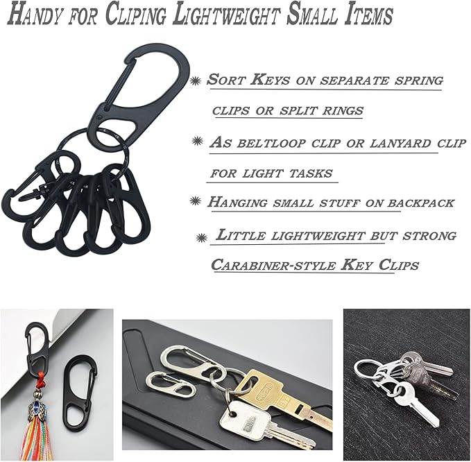 Small Carabiner Clips 1.25 inch/1.85 inch Snap Hooks with Fixed Eye Spring Gate Keychain Parocord Rope Clasps Accessories