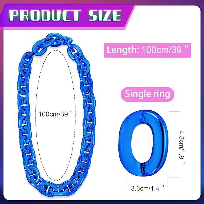 Remuuly Plastic Chain Necklace Chunky Big Fake Necklace Hip Hop Rapper Giant Turnover Chain Costume for Halloween