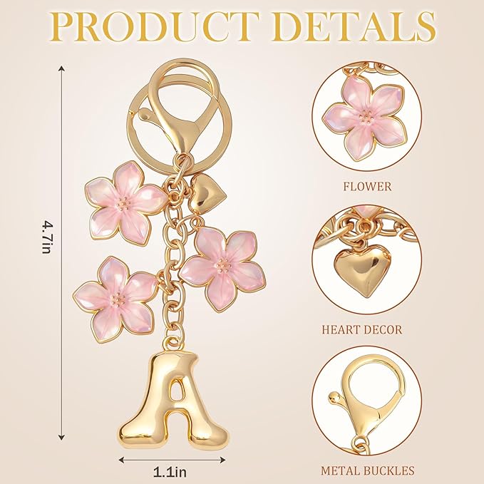 Snycler Bubble Initial Keychain Graceful Flower for bags car remote–A-Z Letter Charms for Women
