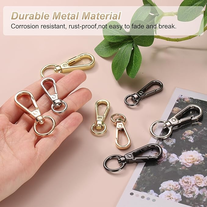 PATIKIL Swivel Lobster Claw Clasps 20pcs Push Gate Snap Hook Metal Trigger Clips Purse Hardware for Keychains Purse Handbag Makings DIY Crafts, Black