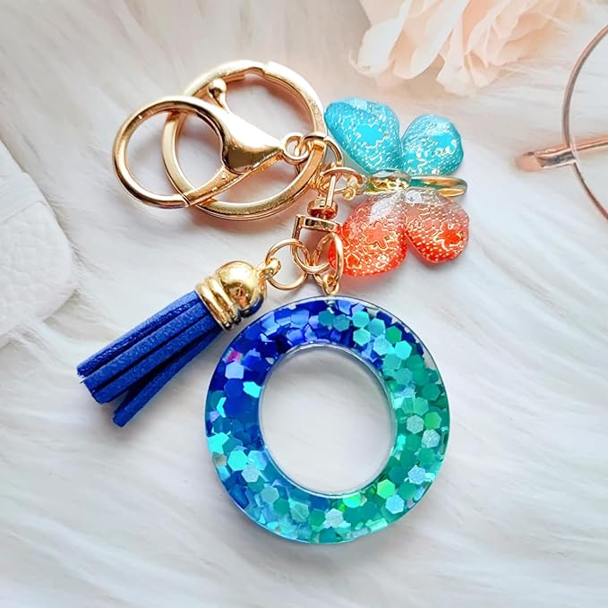 Cute Initial Letter Keychains for Women Girls Tassel Butterfly Pink Purple Green Keychain for Backpack School Bag