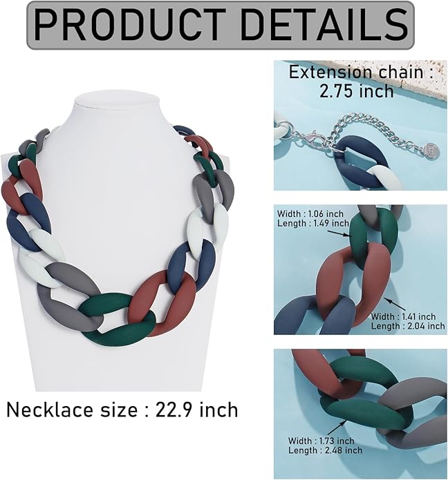 Firstmeet Chunky Acrylic Necklace Smooth Chain Link Cool Statement Choker Cuban Style Jewelry Gift for Women
