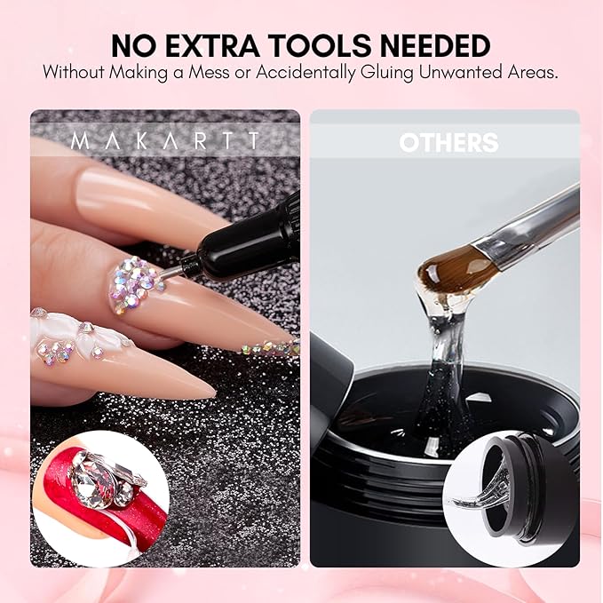 Makartt AB Rhinestones Gel Nail Glue for Gems, 8ML with Half-Round Pearl & Rhinestone Picker Tweezers, Strong Adhesive for Nail Gems, Diamond Art & Nail Charms Decoration