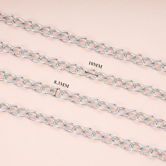 BORUINIE Silver Chain for Jewelry Making 33 Feet Aluminum Rolo Cable Chains Bulk for Bracelet Necklace Jewelry Making