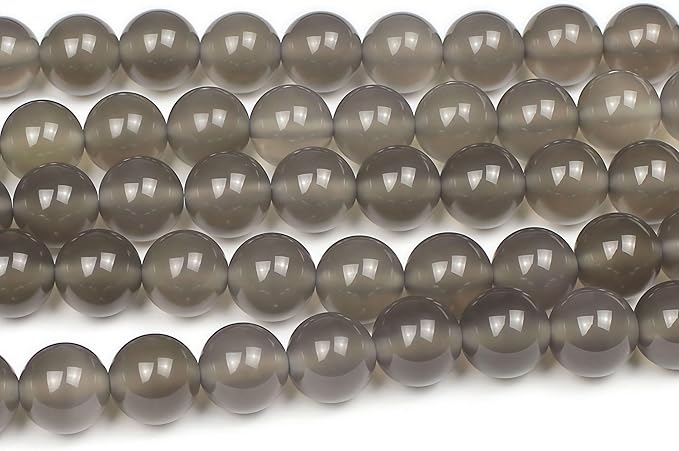 MJDCB 7A Natural Grey Agate Gemstone Round Stone Beads for Jewelry Making DIY Bracelet Necklace (12mm)