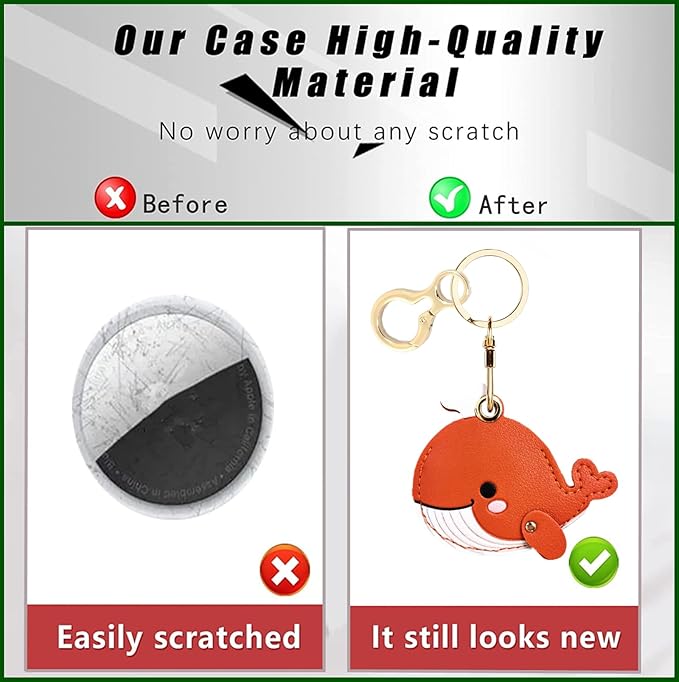 Leather Keychain Holder Case Compatible with AirTag,Cute Protective Cover with Keyring,Anti-Scratch Finder GPS Tracker Case for Wallet Keys,Bag,Pets(Whale Orange)