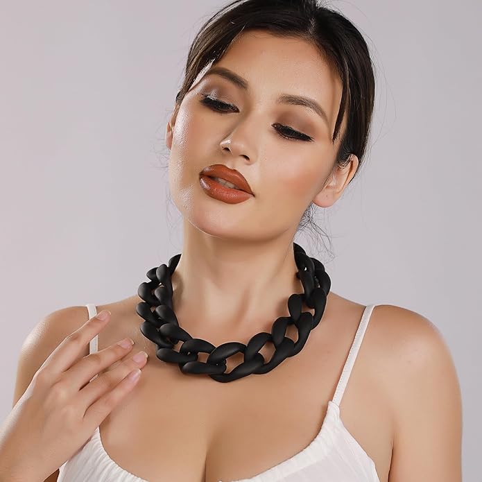Firstmeet Chunky Acrylic Necklace Smooth Chain Link Cool Statement Choker Cuban Style Jewelry Gift for Women