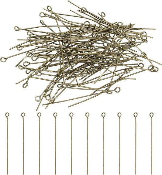 PATIKIL 50mm Open Eye Pins, 150Pcs 23 Gauge Metal Head Pins Needles Eye Pins for Jewelry Making Findings Earring Necklace Bracelet DIY Crafts, Bronze