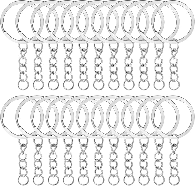20Pcs Keychain Key Ring with Chain Bulk Split Key Chain，1.1 Inch Key Chains Parts with Open Jump Ring Connector for Jewelry Making Crafts (White K)