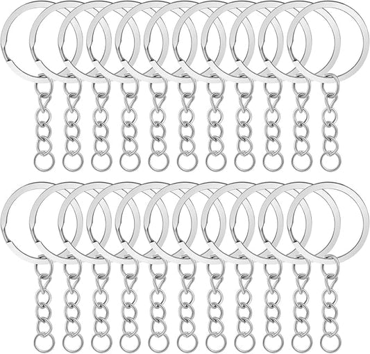 50Pcs Keychain Key Ring with Chain Bulk Split Key Chain，1.1 Inch Key Chains Parts with Open Jump Ring Connector for Jewelry Making Crafts (White K)