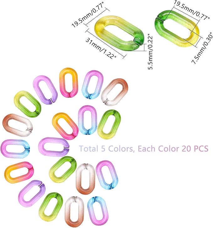 PH PandaHall 100 pcs Acrylic Linking Rings, 5 Colors Quick Link Connectors for Earring Necklace Jewelry Eyeglass Chain DIY Craft Making