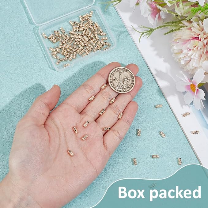 BENECREAT 50Pcs 14k Gold Filled Twist Crimp Beads, Brass Crimp Tube Beads for DIY Jewelry Making Findings, 0.23x0.12Inch, Hole: 1.6mm