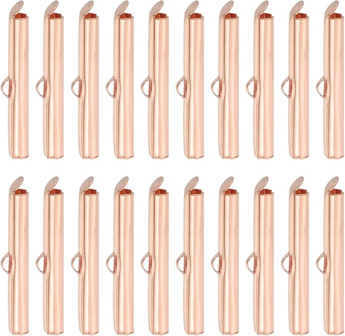 uxcell 100Pcs Slide on End Clasps, 30mm Tube Ball Bead Slider Crimp Ends for Multi-Strand DIY Craft Making, Rose Gold