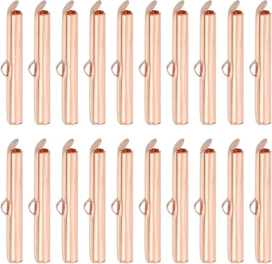 uxcell 100Pcs Slide on End Clasps, 30mm Tube Ball Bead Slider Crimp Ends for Multi-Strand DIY Craft Making, Rose Gold