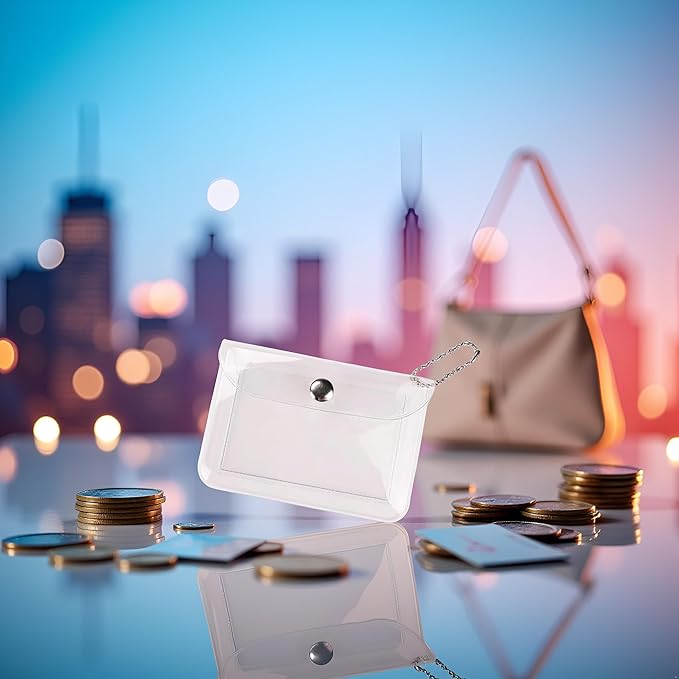 3 Pcs Clear Womens Card Holder Wallet Small Coin Purse Keychain Mini Change Pouch Credit Card Case Coin Purses and Pouches, Plastic PVC Coin Wallet