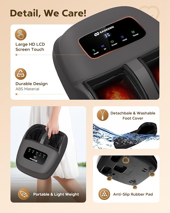EaseZen Shiatsu Foot Massager Machine with Heat, Deep Kneading, 2025 Upgrade Electric Foot Massager for Plantar Fasciitis, Neuropathy, Fits up to Size 14