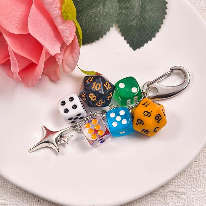 Y2K Keychain for Women, 8 Ball Dice Charm with Carabiner Clip - Cute Goth Core Keychain Bag Charm for Keys Bags Jeans