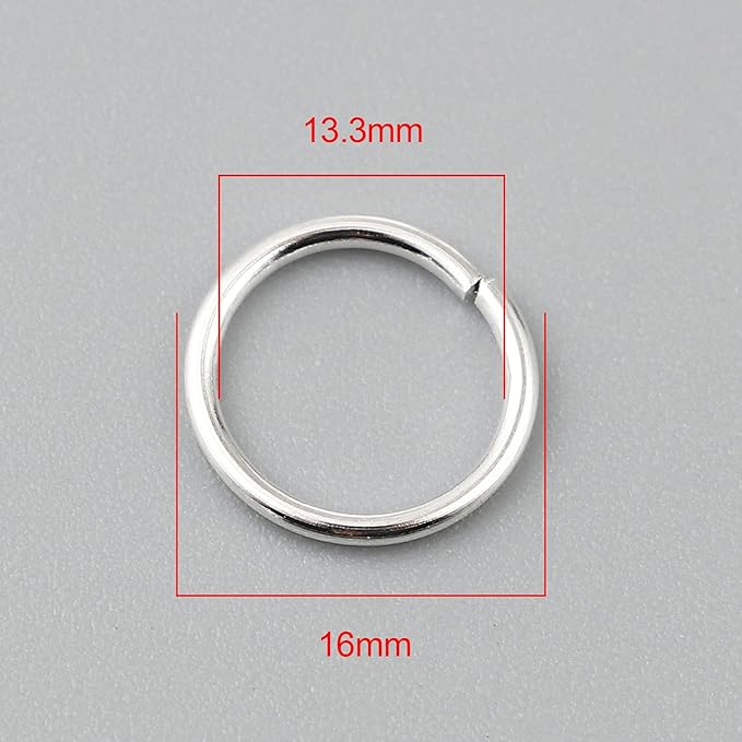 200 Pieces - 16mm Jump Rings - Shiny Silver Tone - 15 Gauge (1.5mm Thickness)