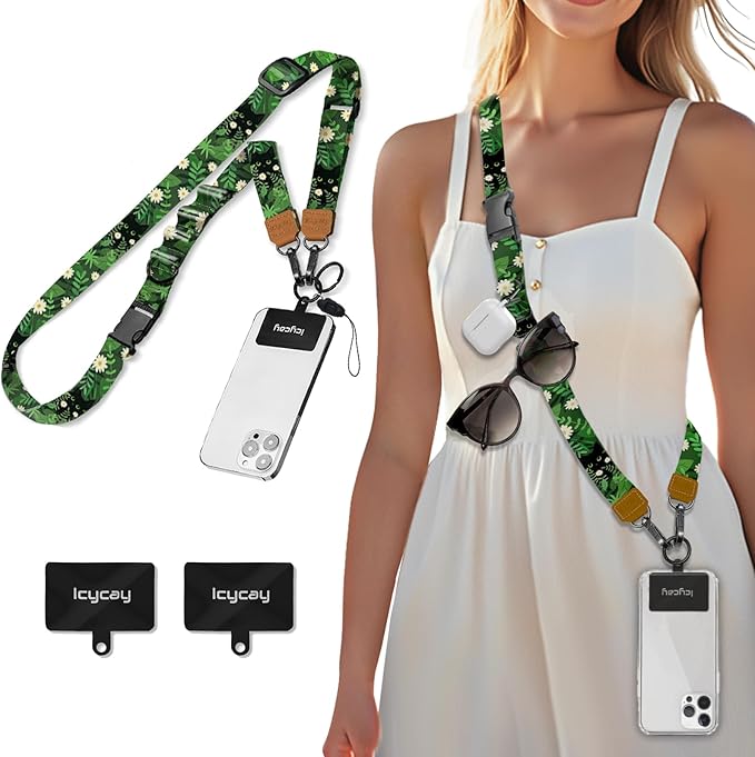 Phone Lanyard Crossbody, Black Cat Leaf Cell Phone Strap for Around The Neck Adjustable, Anti Theft Cute Lanyard for iPhone Case ID Holder Keys Accessories Travel Essential