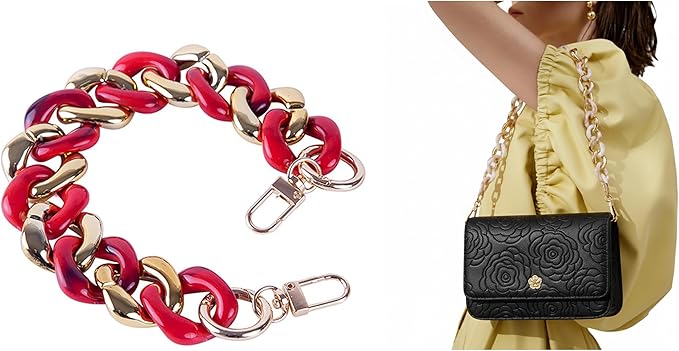 Acrylic Resin Chain Purse Strap 11.8IN Chunky Purse Transparent Chainn DIY Acrylic Bag Chain (Black Red)