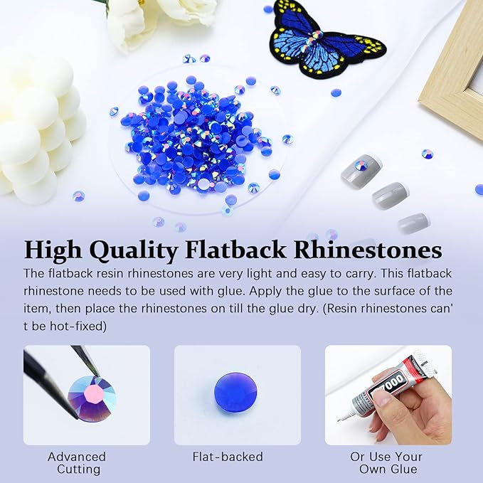 3000PCS Resin Flatback Rhinestone, 2mm 3mm 4mm 5mm 6mm Dark Blue AB Flatback Jelly Resin Rhinestones for Tumblers, Mugs, Bottles, Craft Decoration, Loose Bling Glitter Gem Stone