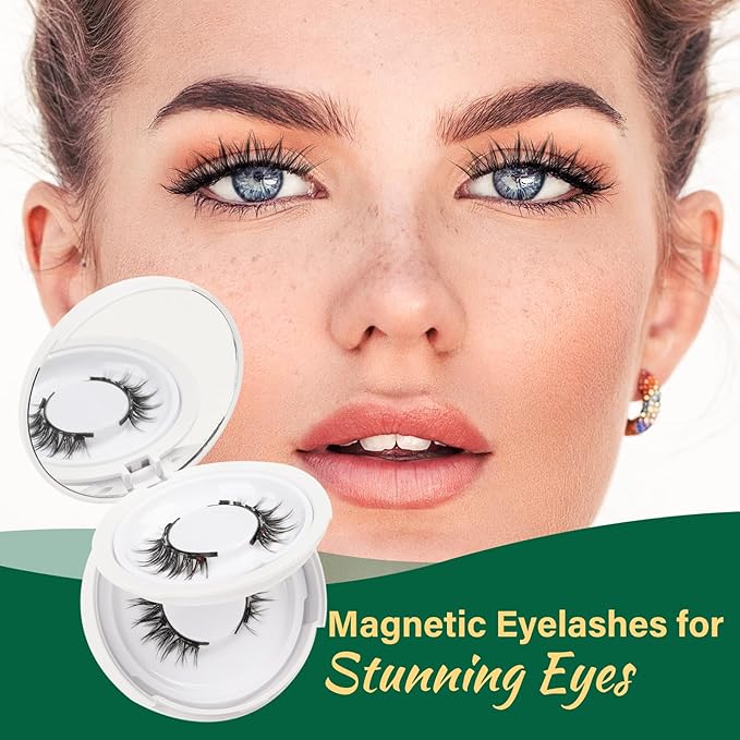KEYYOU Reusable Magnetic Eyelashes 2 Pair with Applicator No Glue Needed 3D Natural Magnetic Lashes, Easy to Apply & Long Lasting for Daily Use & Events(A05+A05)