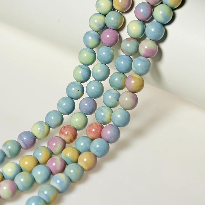 MJDCB Natural Stone Beads 10mm 35pcs Round Rainbow Stone Loose Gemstone Bead Charms for Jewelry Making Bracelet Necklace Earring Pendant