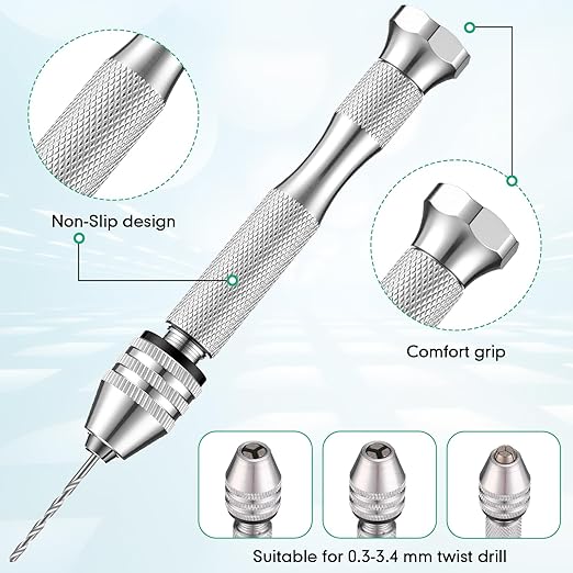 Mudder 57 Pieces Micro Hand Drill Bits Set with Pin Vise 46 Pcs Pin Vise Hand Twist Drills and 10 Pcs PCB Mini Cutting Bits for Resin Polymer Clay Craft DIY Jewelry(Silver)