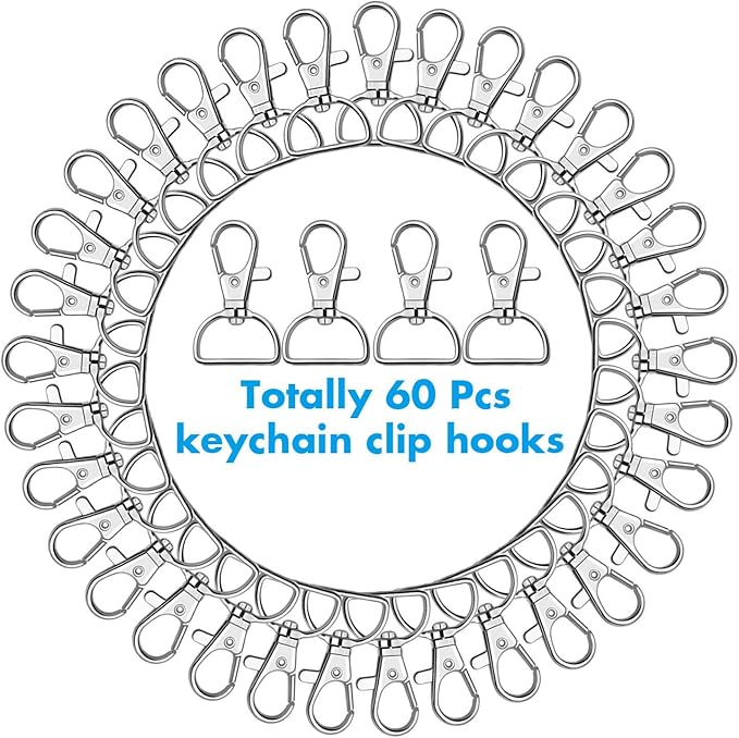 Key Chain Clip Hook, Anezus D Ring Clip Keychain Lanyard Swivel Snap Hooks Clip on Key Ring for Crafts and Purse Hardware (3/4 inch)