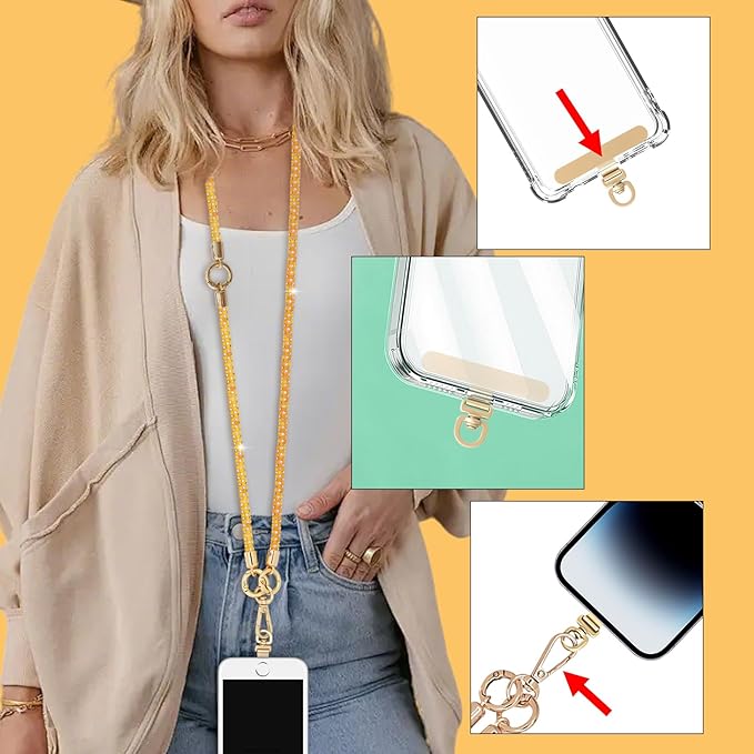 Crystal Phone Strap Crossbody and Wrist Lanyard, Anti Theft Layered & Wrist Strap Cell Phone Neck for Women