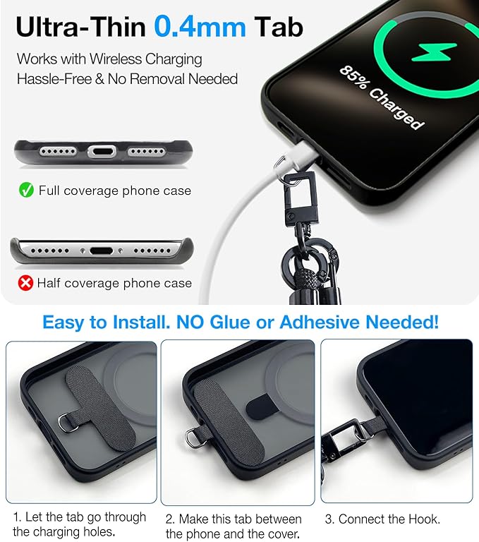 Phone Lanyard Crossbody, 3-in-1 Neck Strap& Wrist Strap, Adjustable Anti-Theft Lanyard with 2 Phone Tether Tabs, Universal Cell Phone Strap for All Case,Travel Essential, Teal