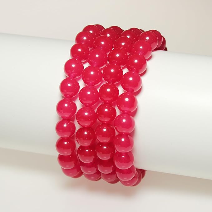 MJDCB Stone Beads 4mm 85pcs Round Light Rose Red Jade Loose Gemstone Bead Charms for Jewelry Making Bracelet Necklace Earring Pendant