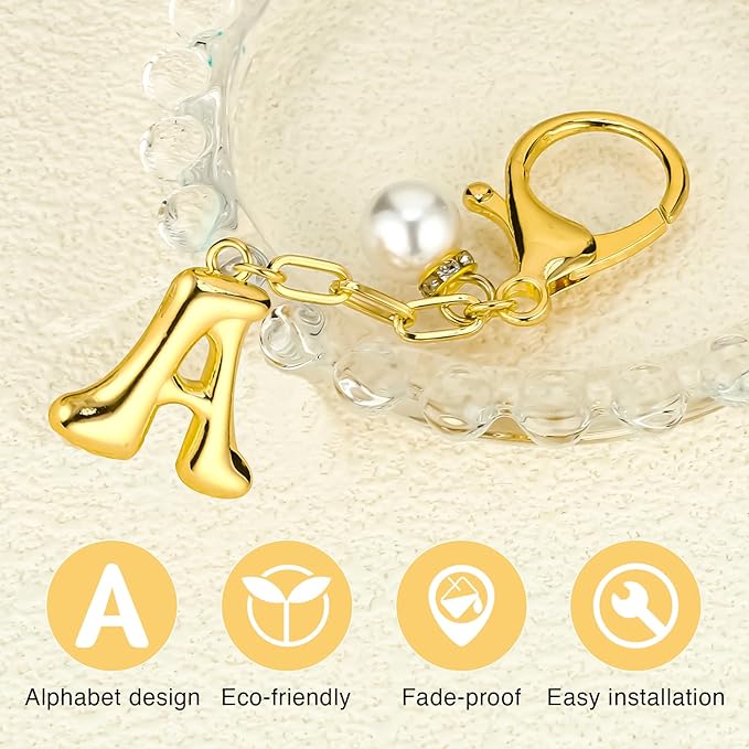 VICKHU Gold Plated Bubble Initial Letter Cute Keychain for Women Car Key Purse Decorative Keyring Handbag Charms Fashion
